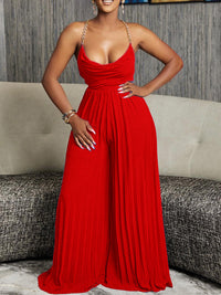 Halter Wide-Leg Pleated Jumpsuit