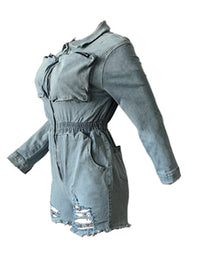 Zip-Front Ripped Denim Romper