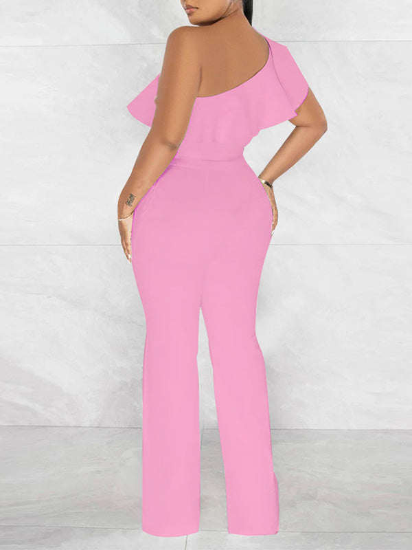 One-Shoulder Ruffle Tied Jumpsuit