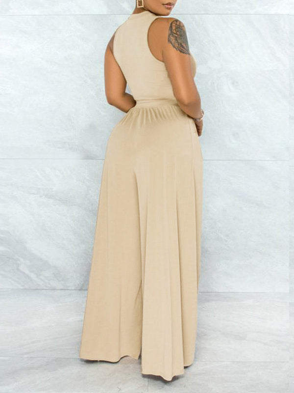 mangocouture Solid Cutout Top & Wide-Leg Pants Set