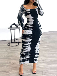 Printed Slit Ribbed Dress