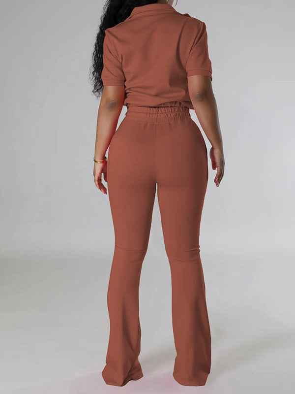 Solid Zip Top & Drawstring Pants Set