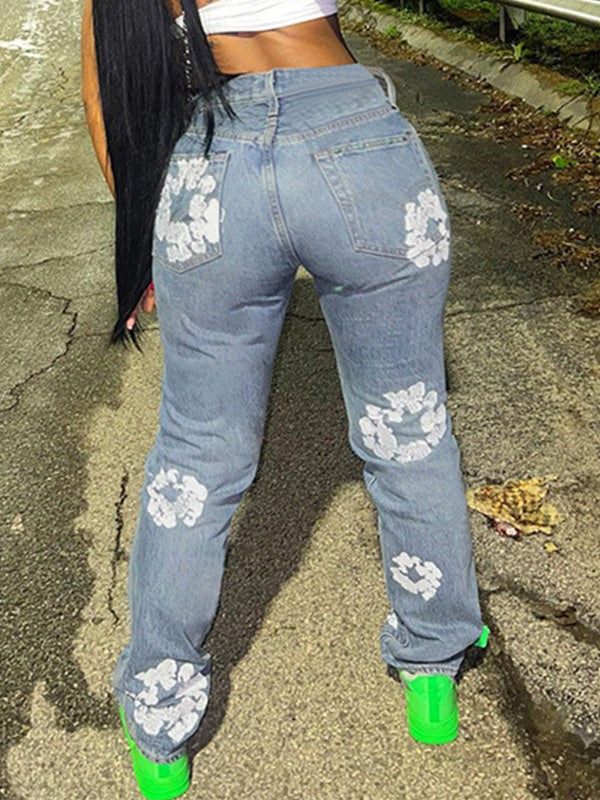 Printed Straight Jeans