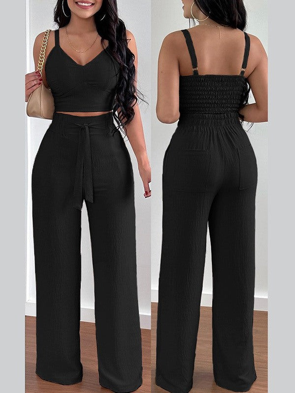 Solid Cami Top & Tied Pants Set