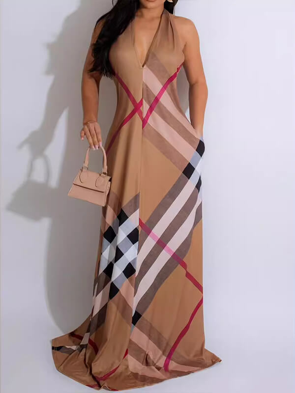 Mangocouture Plaid Halter Maxi Dress