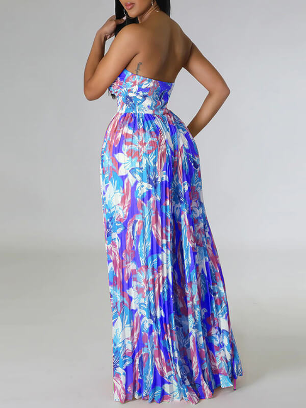 Indiebeautie Printed Strapless Pleated Jumpsuit