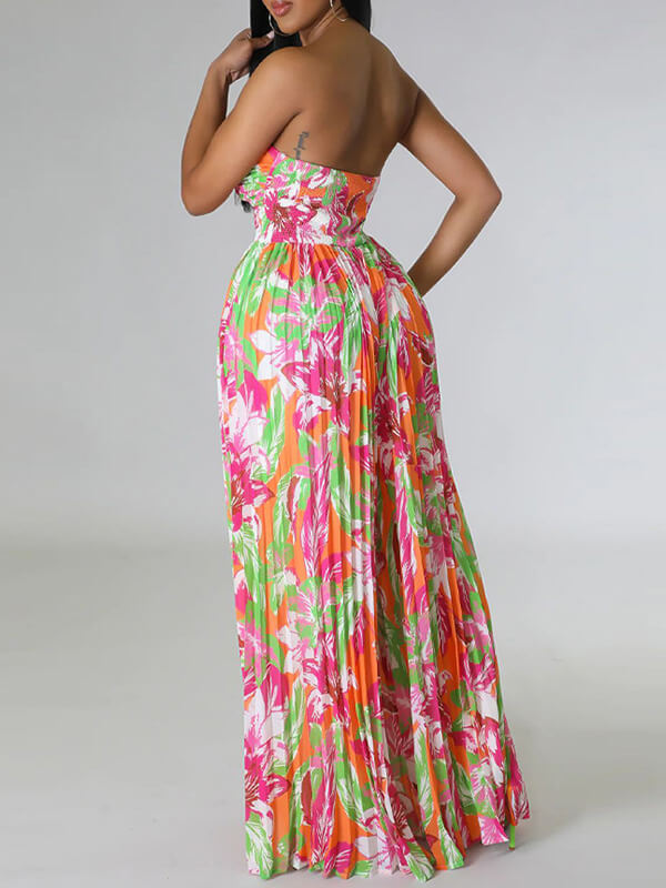 Indiebeautie Printed Strapless Pleated Jumpsuit