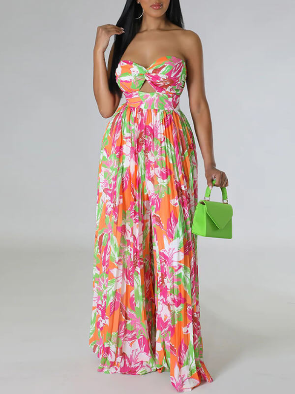 Indiebeautie Printed Strapless Pleated Jumpsuit