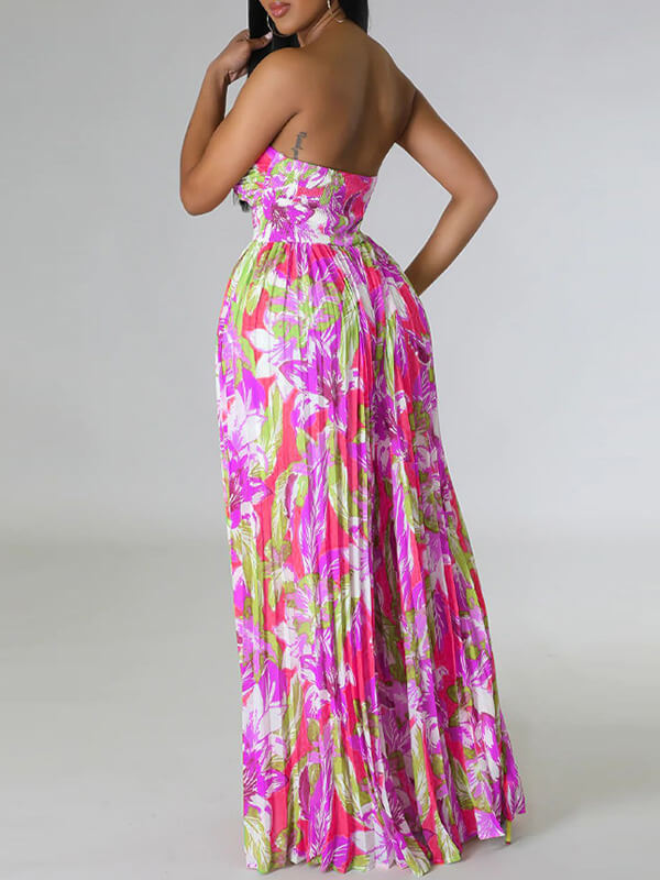 Indiebeautie Printed Strapless Pleated Jumpsuit