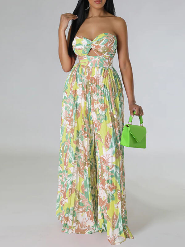 Indiebeautie Printed Strapless Pleated Jumpsuit