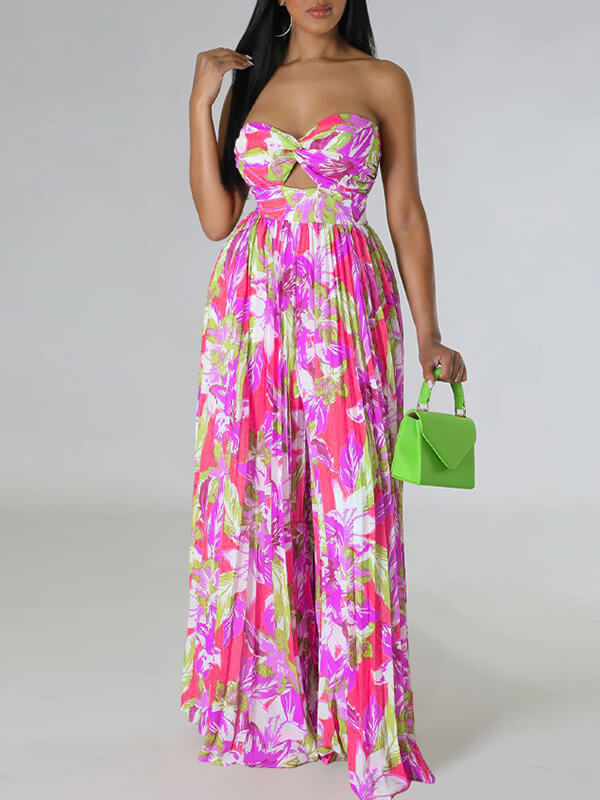 Indiebeautie Printed Strapless Pleated Jumpsuit