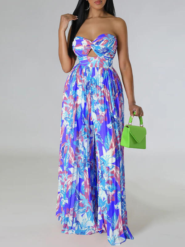 Indiebeautie Printed Strapless Pleated Jumpsuit