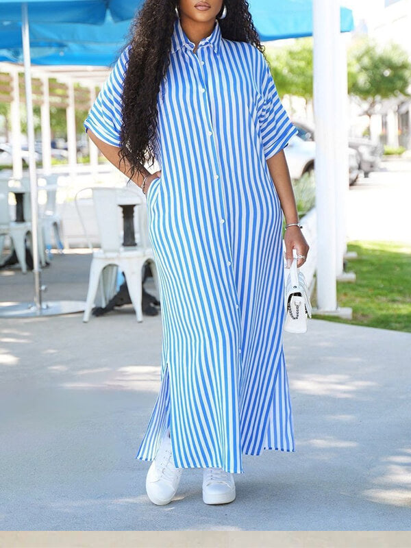 Stripe Side-Slit Shirt Dress