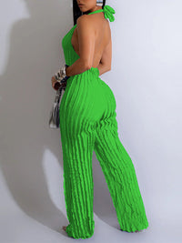 Mangocouture Solid Halter Frilled Jumpsuit