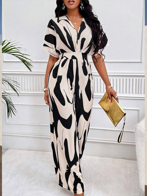 Printed V-Neck Wide-Leg Jumpsuit