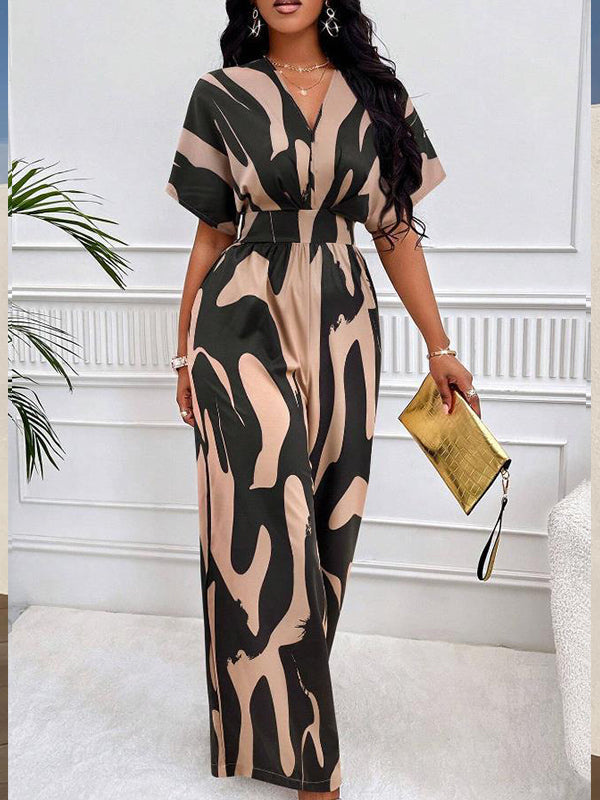 Printed V-Neck Wide-Leg Jumpsuit