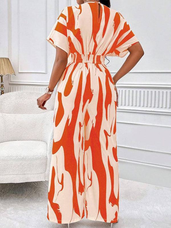 Printed V-Neck Wide-Leg Jumpsuit