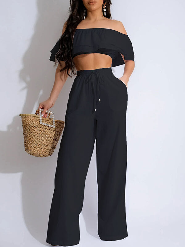 Ruffle Crop Top & Pants Set