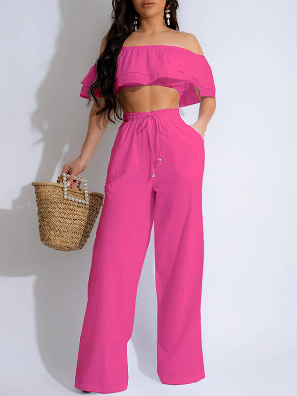 Ruffle Crop Top & Pants Set