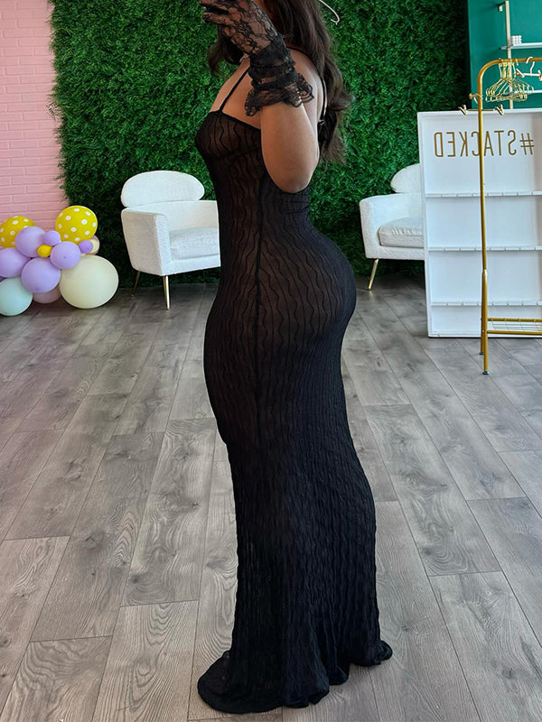 Solid See-Through Cami Dress