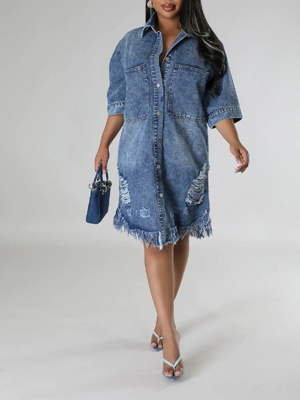 Fringe Ripped Denim Dress