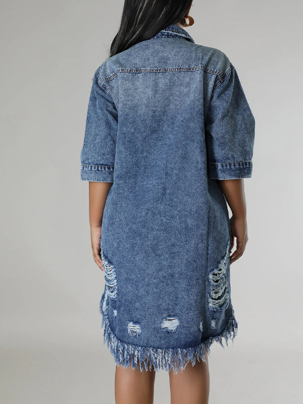 Fringe Ripped Denim Dress