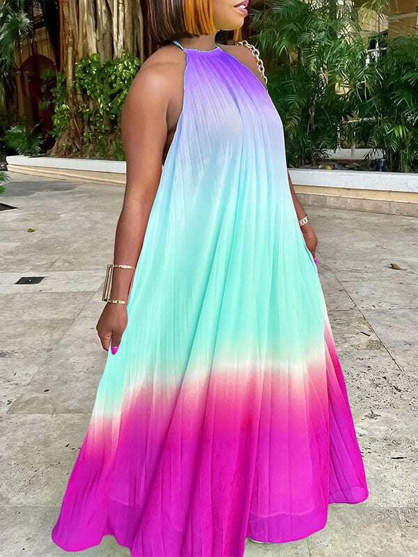 Ombre Halter Pleated Dress