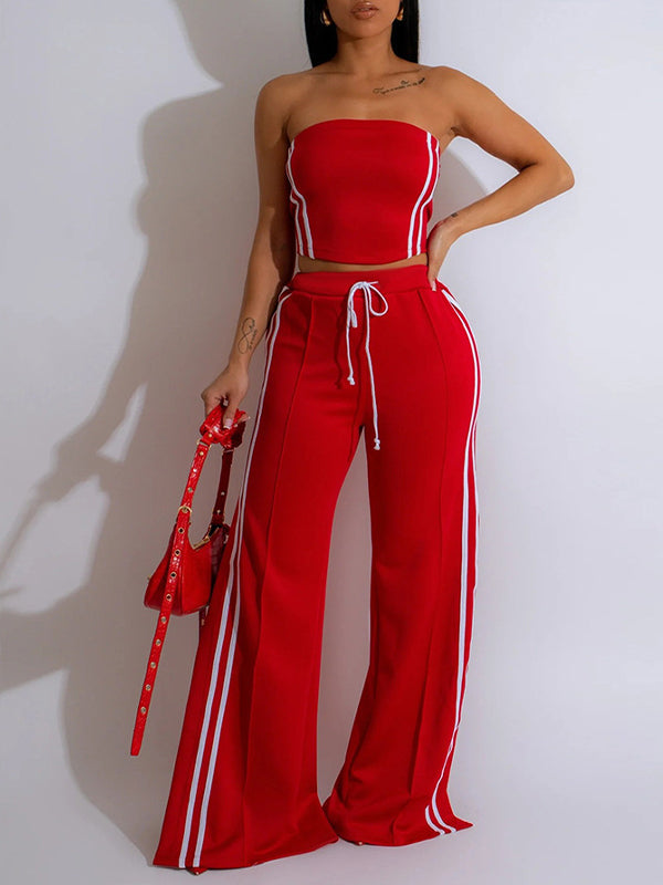 Stripe Tube Top & Wide-Leg Pants Set