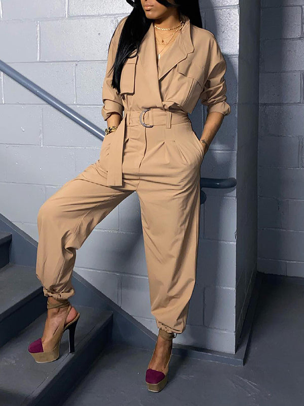 Solid Tied Cargo Jumpsuit