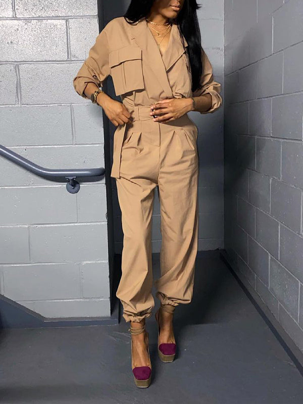 Solid Tied Cargo Jumpsuit