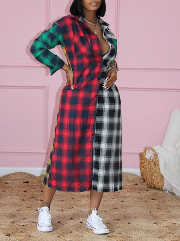 Plaid Combo Shirt Dress