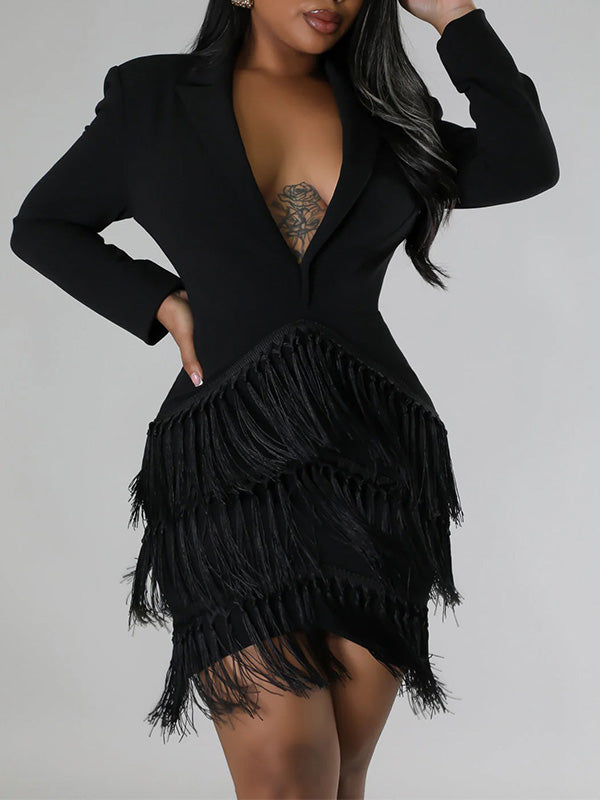 Fringe Combo Blazer Dress