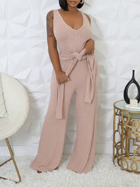 Ribbed Jumpsuit & Cardigan Set