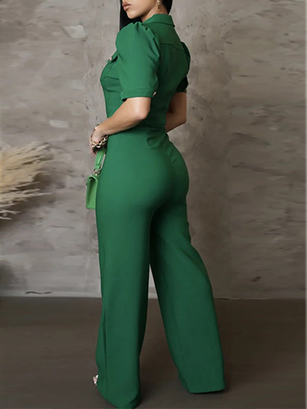 Solid Button-Front Jumpsuit