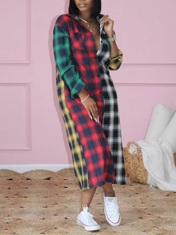 Plaid Combo Shirt Dress