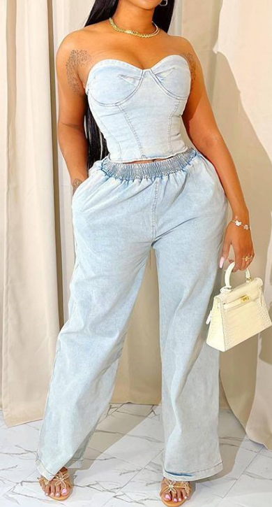 Denim Tube Top & Pants Set