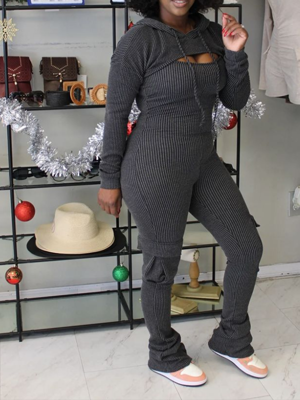 Cropped Hoodie & Cargo Jumpsuit Set