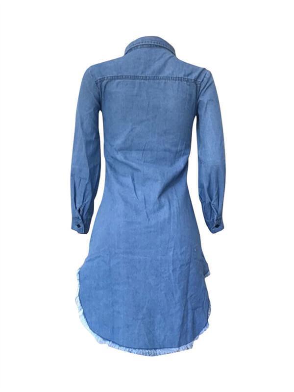 Destroyed Button-Down Denim Shirt Dress