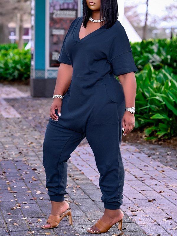 Size Solid V-Neck Jumpsuit