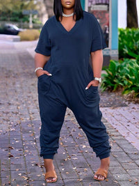 Size Solid V-Neck Jumpsuit