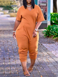 Size Solid V-Neck Jumpsuit