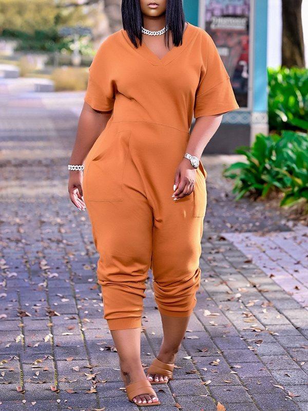 Size Solid V-Neck Jumpsuit