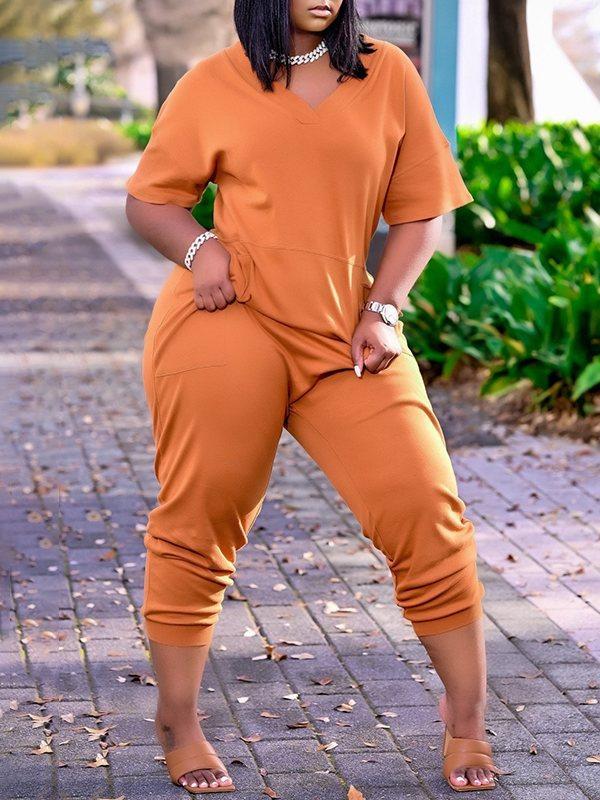 Size Solid V-Neck Jumpsuit