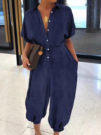 Button-Front Belted Jumpsuit