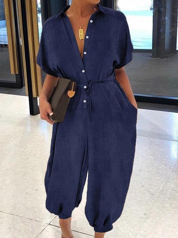 Button-Front Belted Jumpsuit