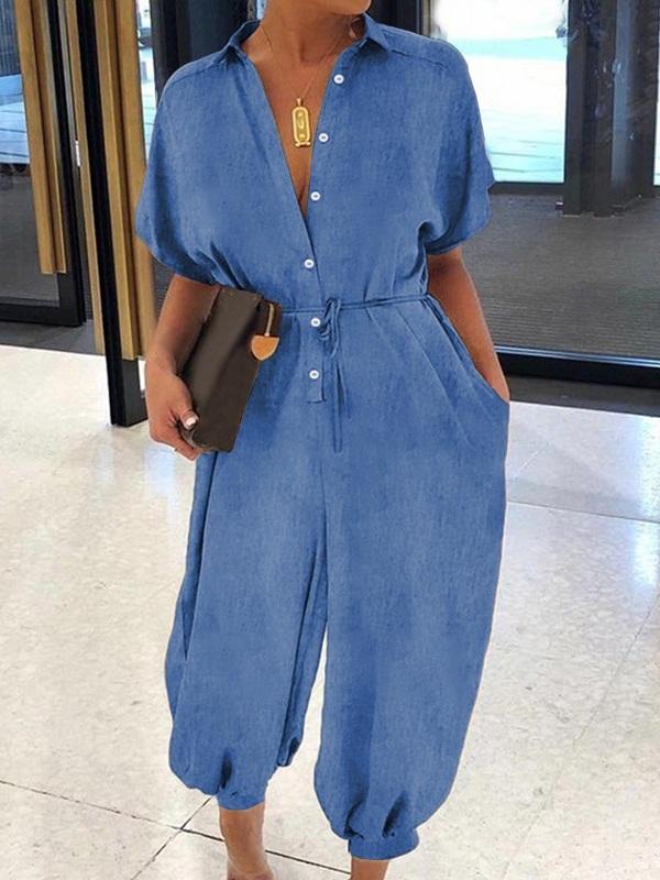 Button-Front Belted Jumpsuit