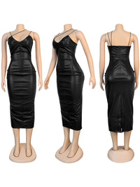 Mangocouture Black Faux-Leather Cami Dress