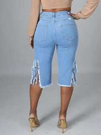 Ripped Fringe Capri Jeans