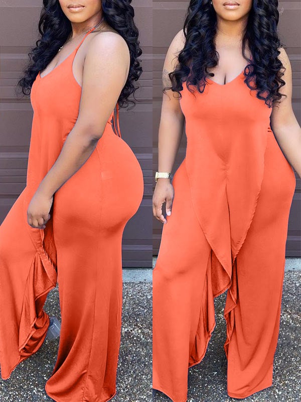 mangocouture Solid Halter Ruffle Jumpsuit