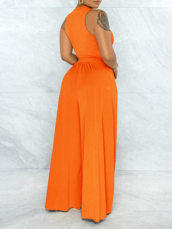 mangocouture Solid Cutout Top & Wide-Leg Pants Set